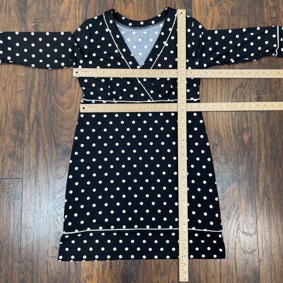 Lands' End Dress Small Black White Polka Dot Nylon Stretch Jersey Surplice Neck - Picture 7 of 12